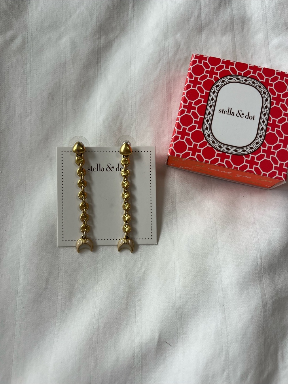 Stella & Dot Gold Crescent Chain Drop Earrings